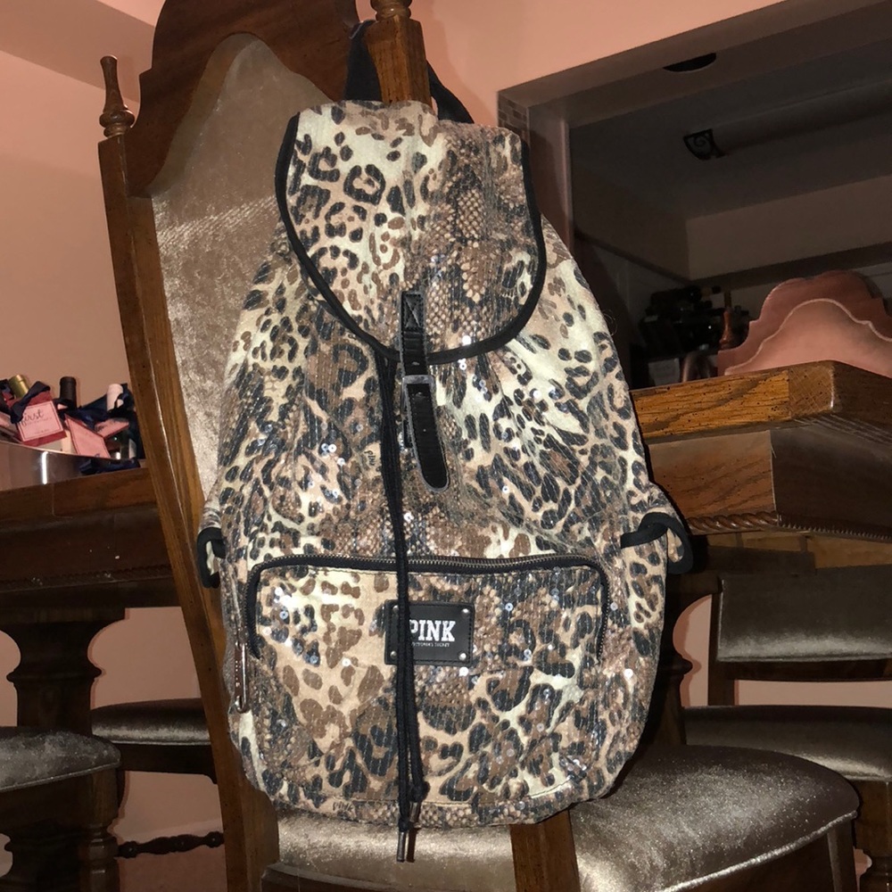 Victoria’s Secret leopard print sequin backpack